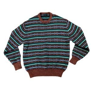 Vintage Arrow Multi Color Fair Isle Crew Neck Long Sleeve Acrylic Sweater 2X